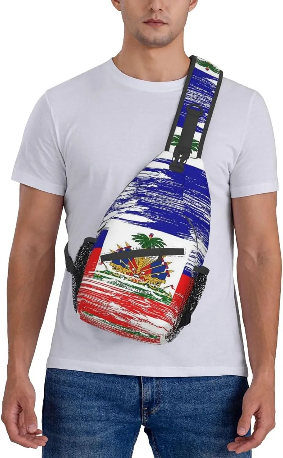 Haiti Flag Sling Backpack, Multipurpose Haitian Flag Crossbody Shoulder Bag Travel Hiking Daypack for Women Men