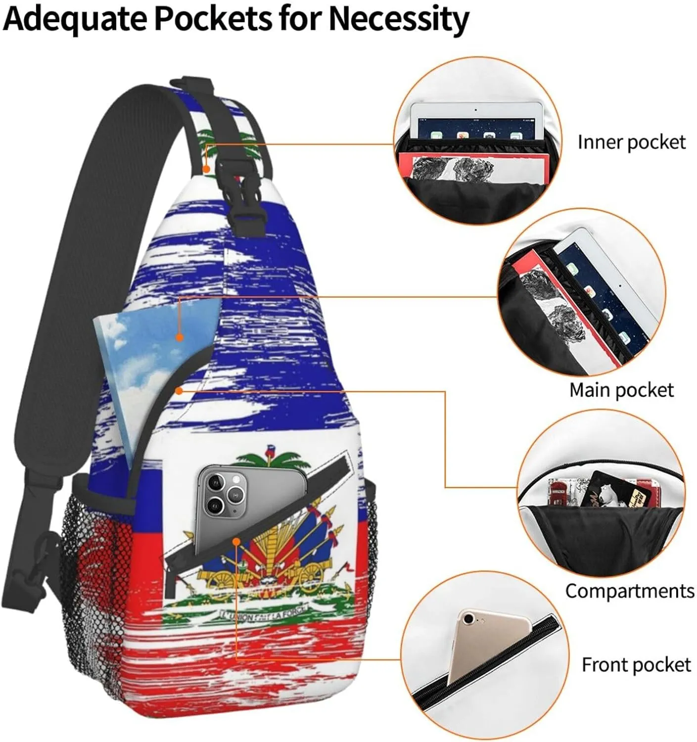 Haiti Flag Sling Backpack, Multipurpose Haitian Flag Crossbody Shoulder Bag Travel Hiking Daypack for Women Men