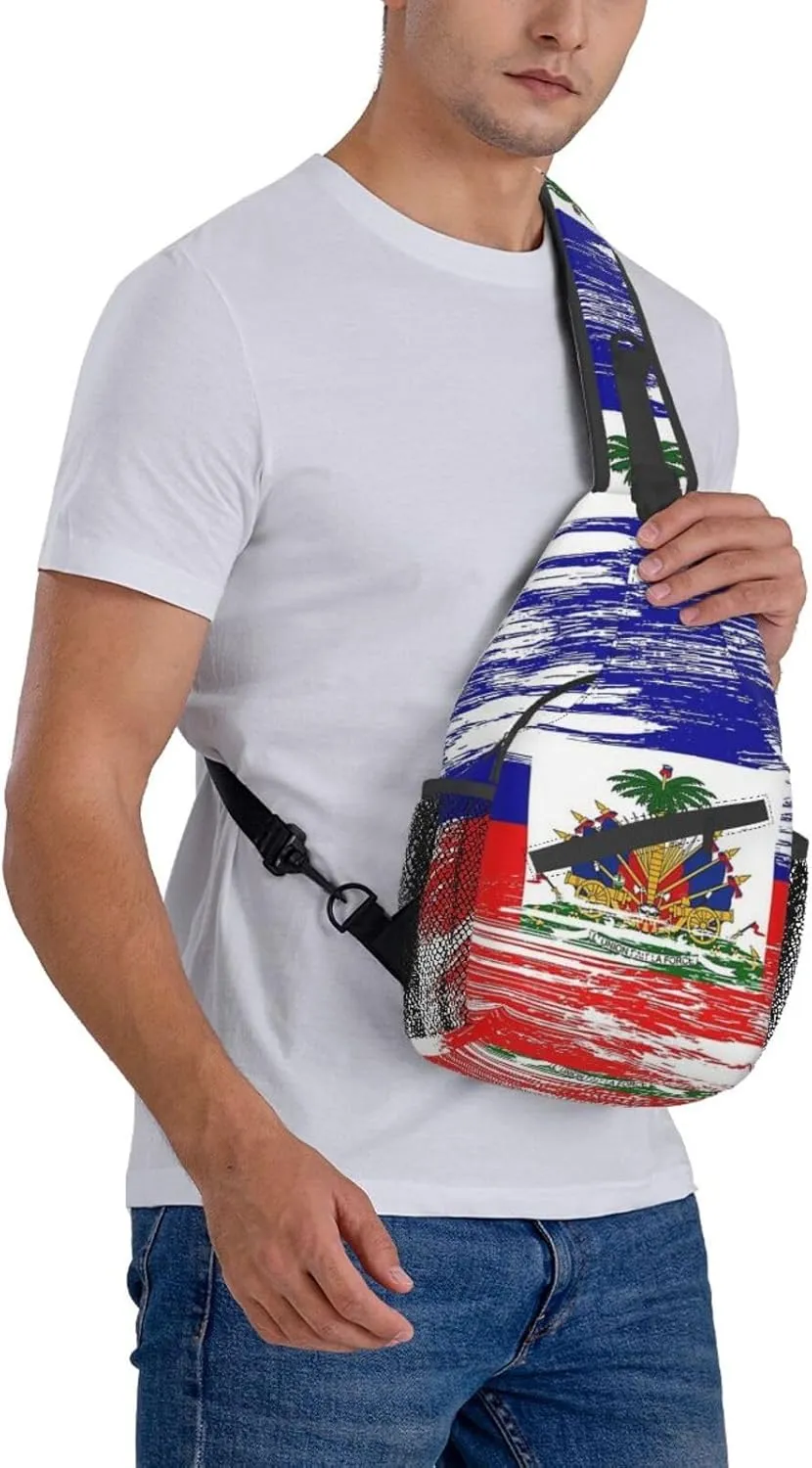 Haiti Flag Sling Backpack, Multipurpose Haitian Flag Crossbody Shoulder Bag Travel Hiking Daypack for Women Men
