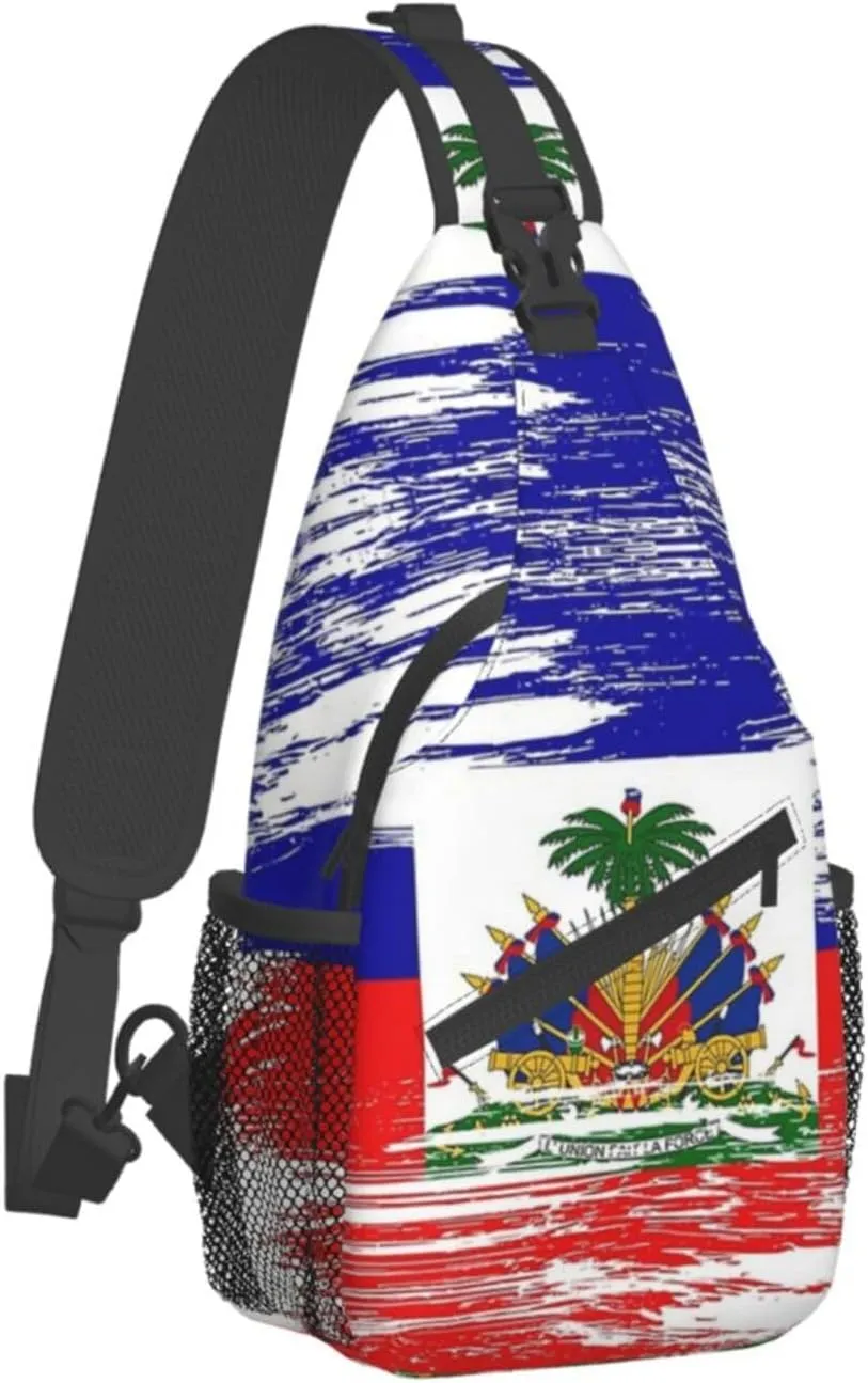 Haiti Flag Sling Backpack, Multipurpose Haitian Flag Crossbody Shoulder Bag Travel Hiking Daypack for Women Men