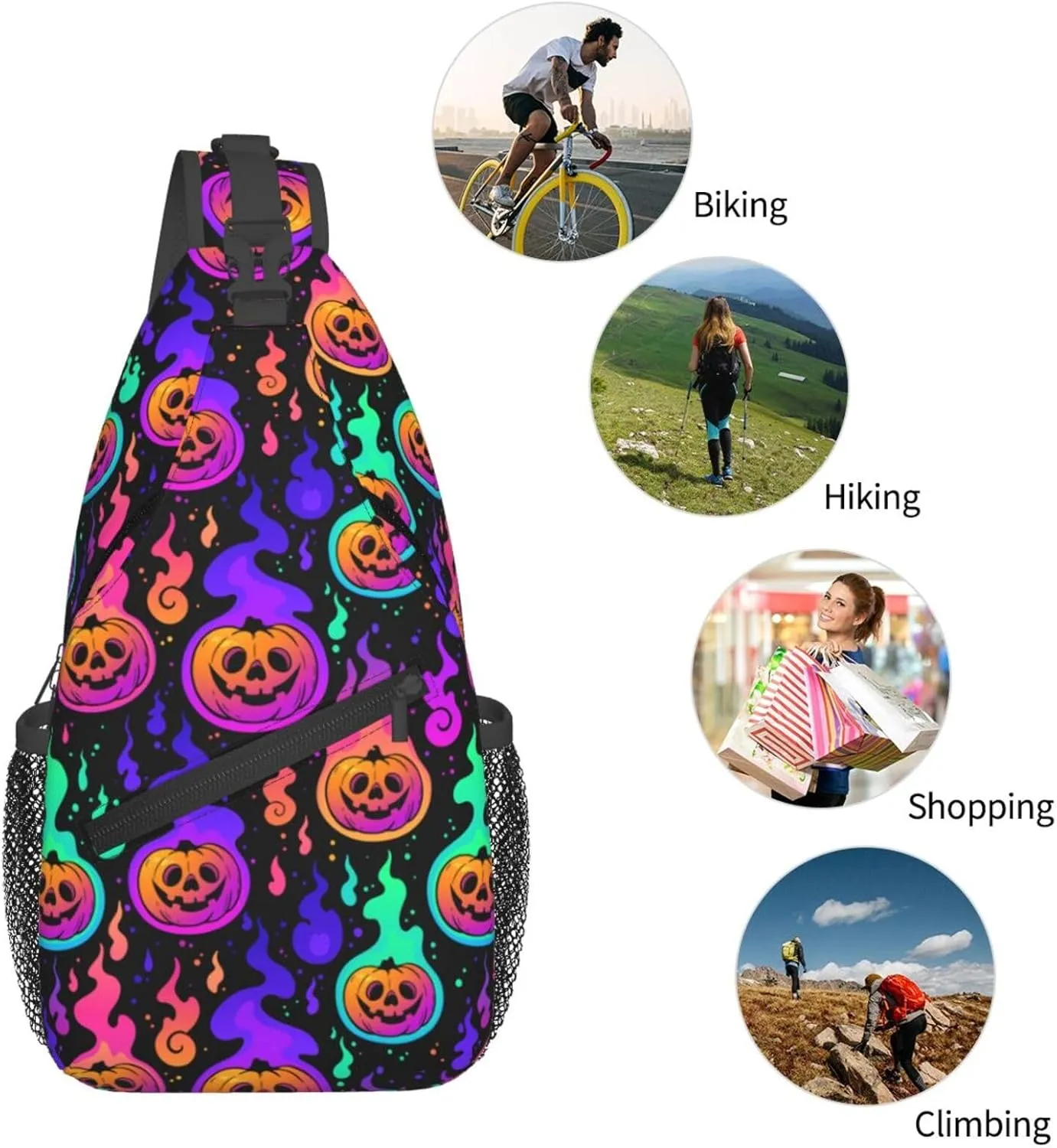 Halloween Bright Pumpkins Burning With Flames Crossbody Sling Bag For Women Men Adjustable Lightweight Chest Bag Shoulder Bag Sling Backpack Casual Daypack For Sport Travel Hiking