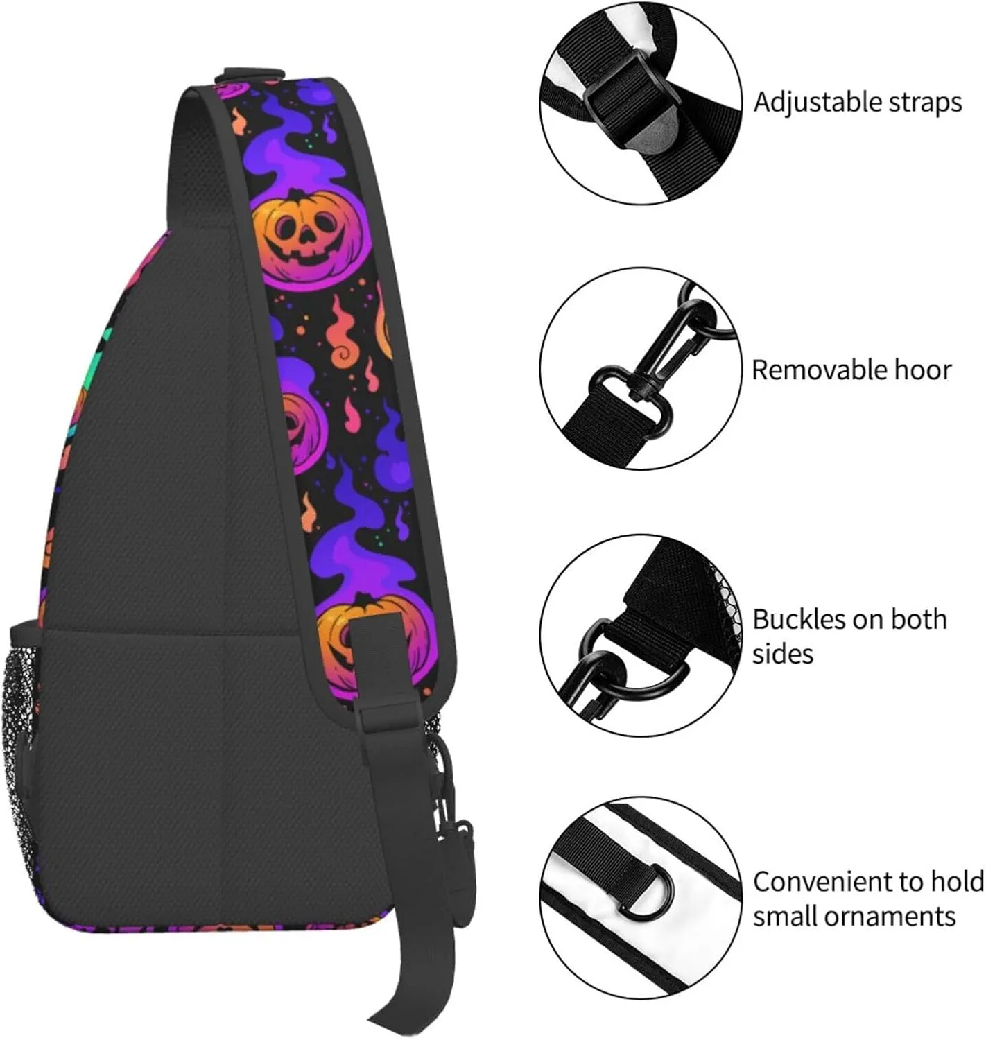 Halloween Bright Pumpkins Burning With Flames Crossbody Sling Bag For Women Men Adjustable Lightweight Chest Bag Shoulder Bag Sling Backpack Casual Daypack For Sport Travel Hiking