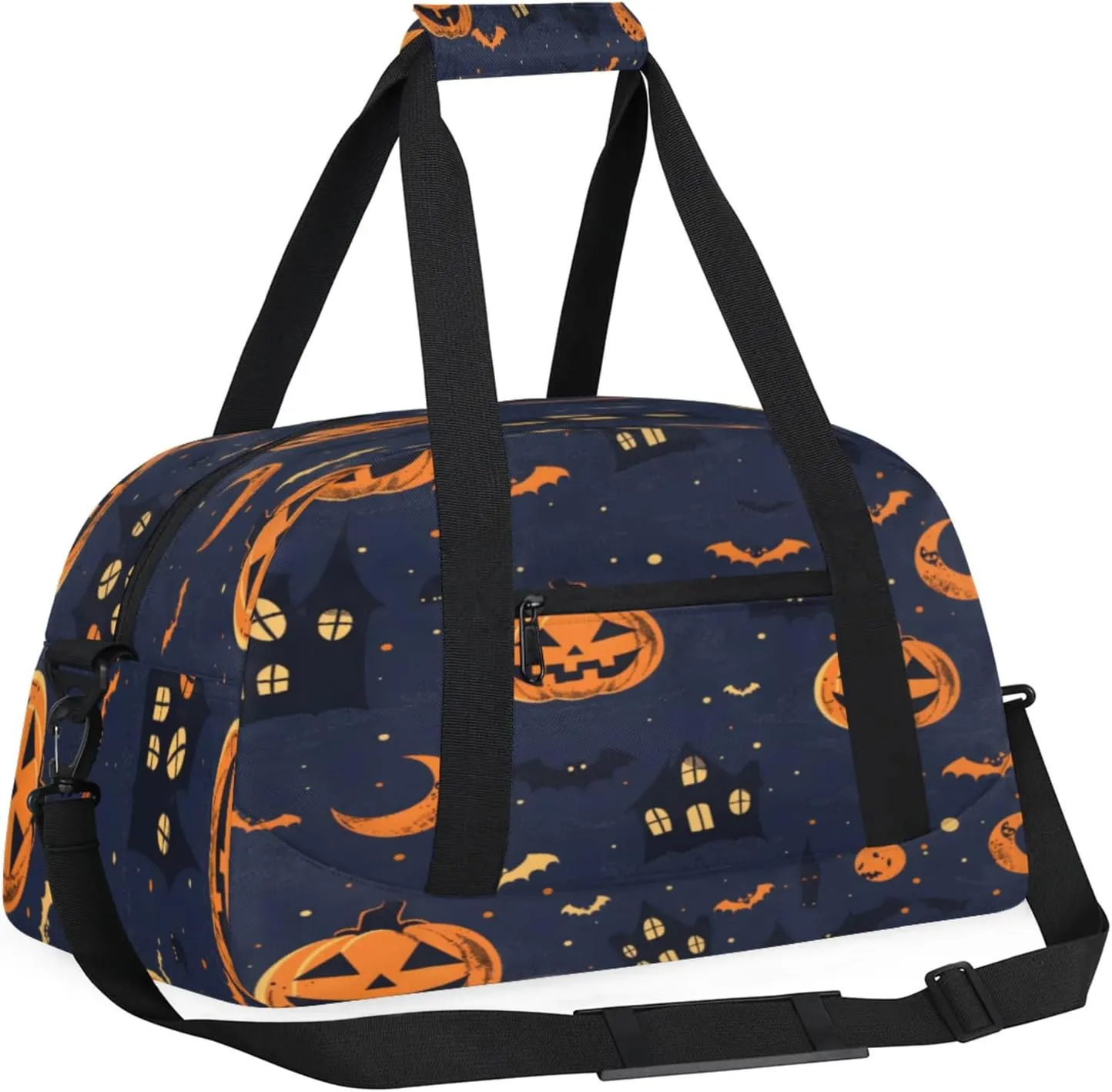 Halloween Pumpkin Bat Small Gym Bag 18 inch Carry On Duffel Bag for Weekender Travel Sports Workout Yoga Gymnastics Dance Ballet
