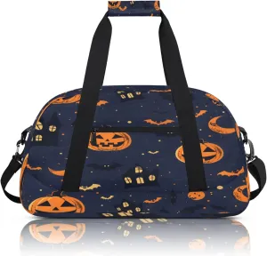 Halloween Pumpkin Bat Small Gym Bag 18 inch Carry On Duffel Bag for Weekender Travel Sports Workout Yoga Gymnastics Dance Ballet