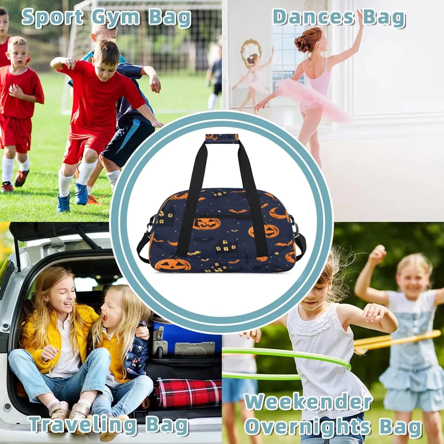 Halloween Pumpkin Bat Small Gym Bag 18 inch Carry On Duffel Bag for Weekender Travel Sports Workout Yoga Gymnastics Dance Ballet