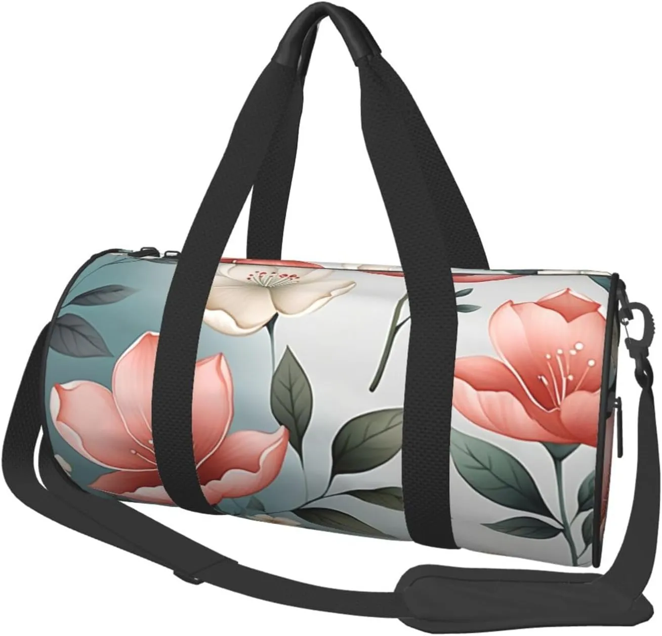 Hand painted flower Printed Travel Bag,Round Personal Item Storage bag,Foldie Duffel Bag for Traveling Vacation,Fitness,Sports