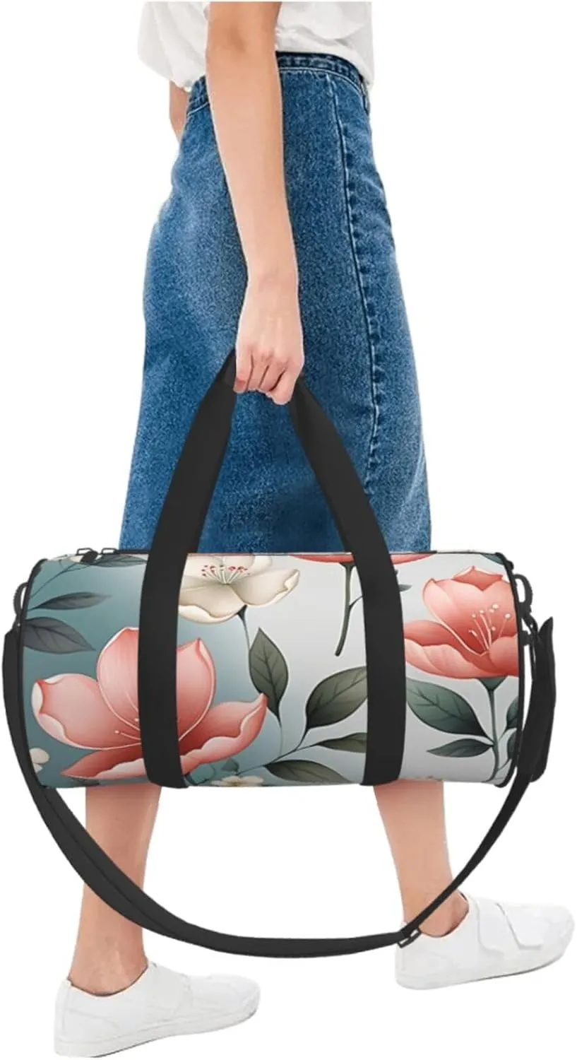 Hand painted flower Printed Travel Bag,Round Personal Item Storage bag,Foldie Duffel Bag for Traveling Vacation,Fitness,Sports