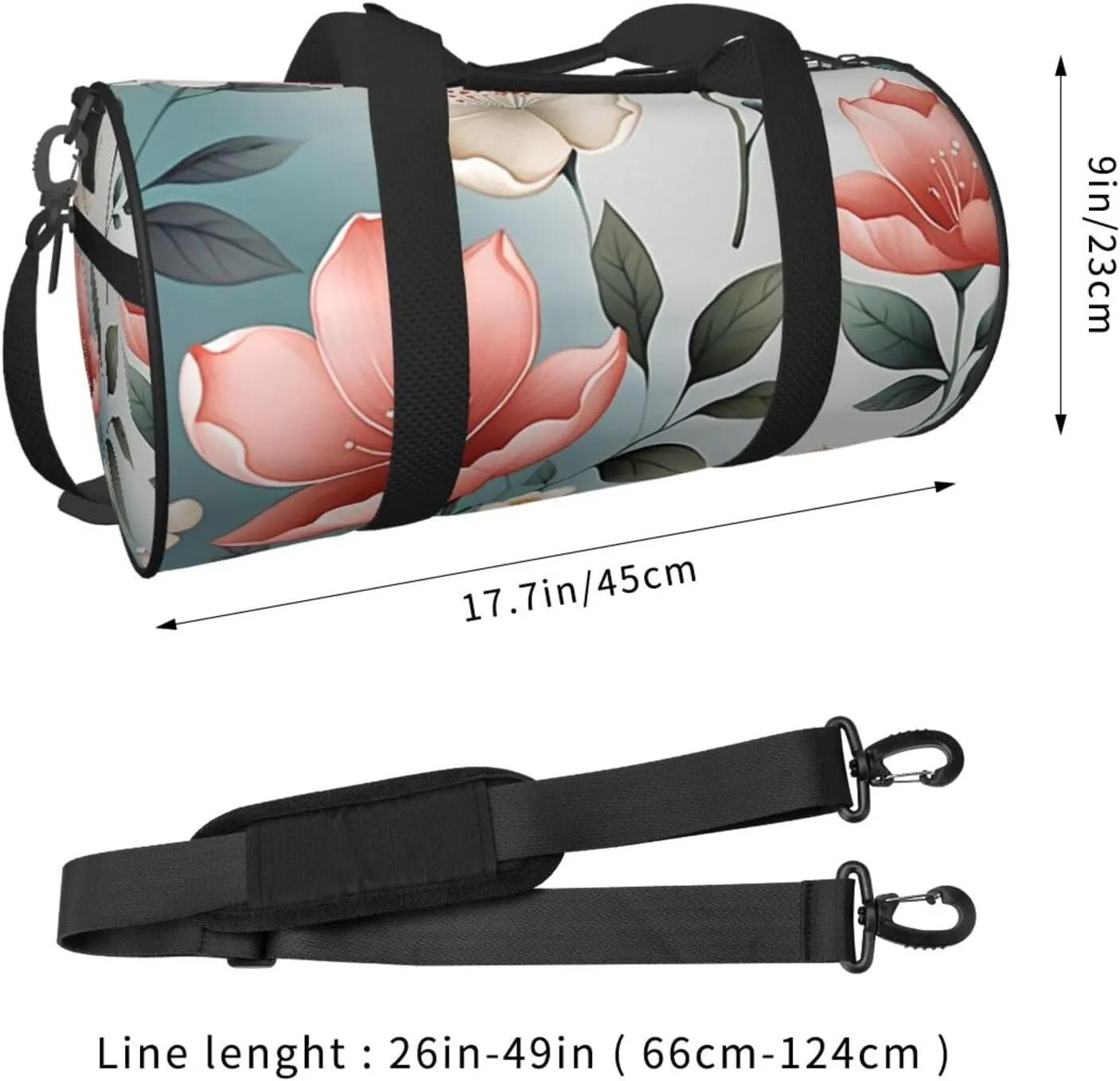 Hand painted flower Printed Travel Bag,Round Personal Item Storage bag,Foldie Duffel Bag for Traveling Vacation,Fitness,Sports