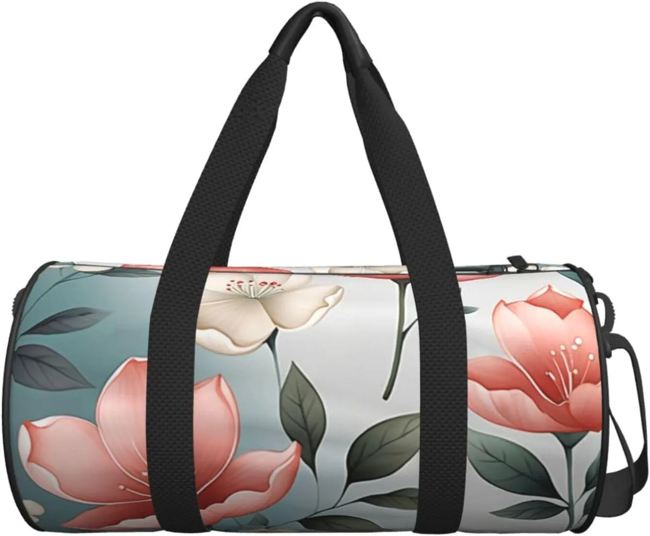 Hand painted flower Printed Travel Bag,Round Personal Item Storage bag,Foldie Duffel Bag for Traveling Vacation,Fitness,Sports