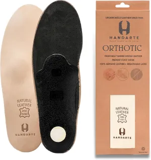 HANDARTE Leather Orthotic Insoles for Men | Arch Support Inserts for Flat Feet, Plantar Fasciitis & Overpronation | 100% Natural Goatskin - Chrome-Free, Anti-Sweat & Anti-Odor (US M9.5 | EU43)