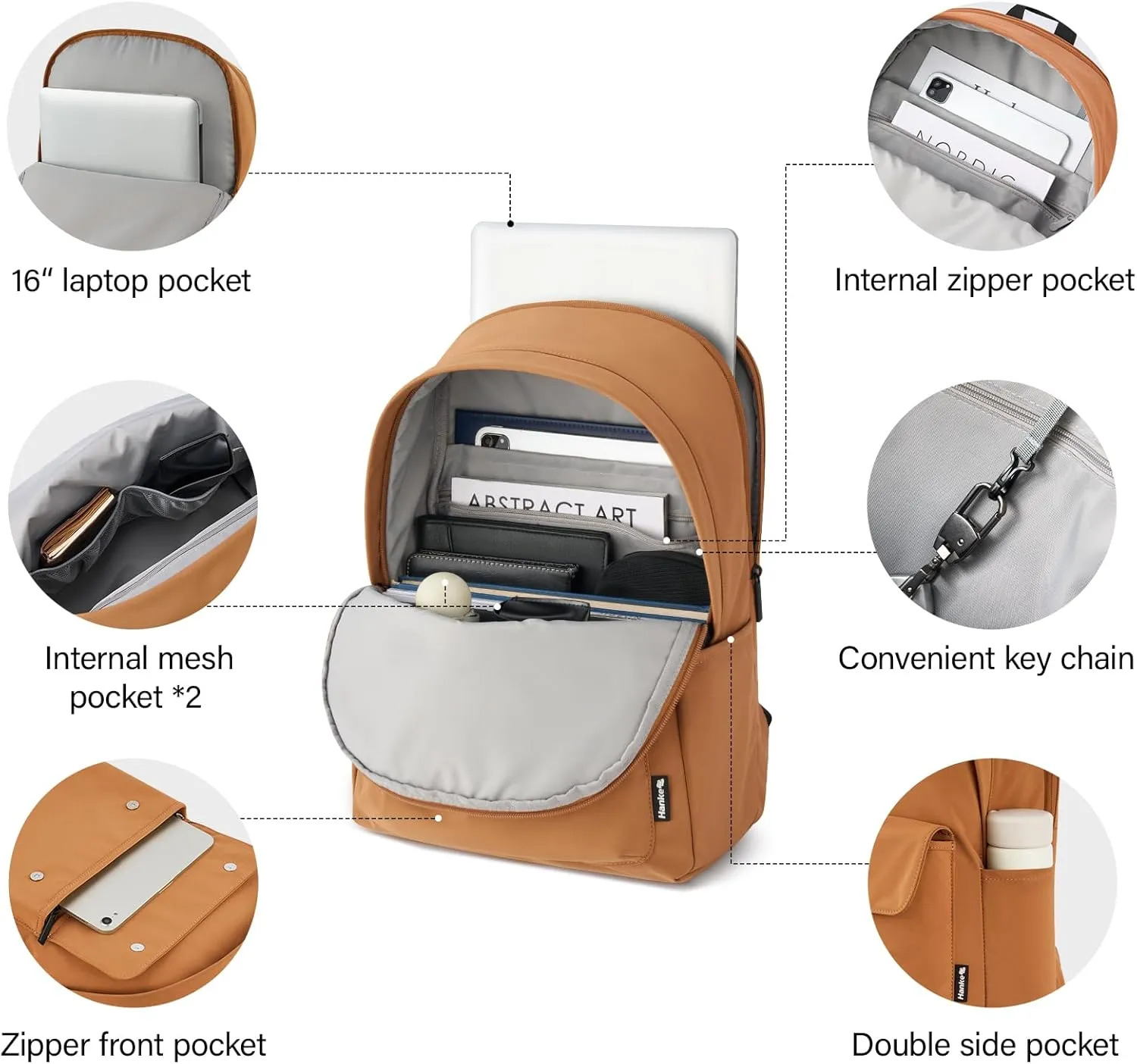 Hanke Casual Backpacks Travel Backpack for Women & Men, Lightweight Carry On Backpack for Work, Hiking wiht Unique Comfort Design (Mocha Brown)