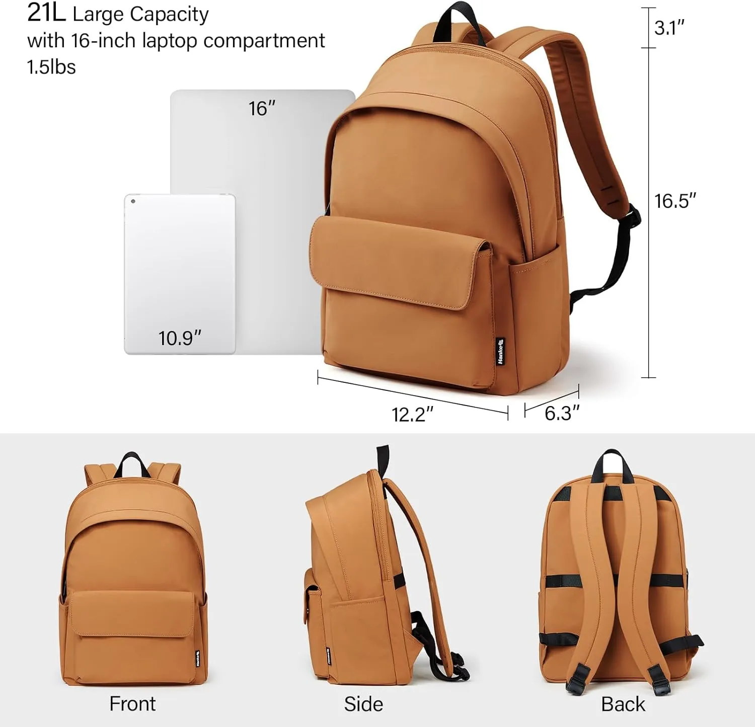 Hanke Casual Backpacks Travel Backpack for Women & Men, Lightweight Carry On Backpack for Work, Hiking wiht Unique Comfort Design (Mocha Brown)