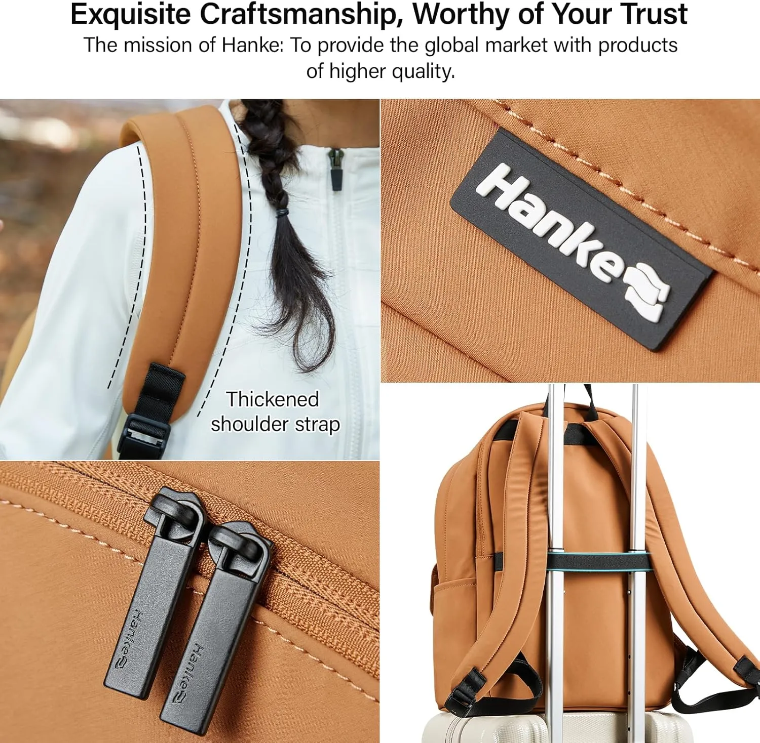 Hanke Casual Backpacks Travel Backpack for Women & Men, Lightweight Carry On Backpack for Work, Hiking wiht Unique Comfort Design (Mocha Brown)