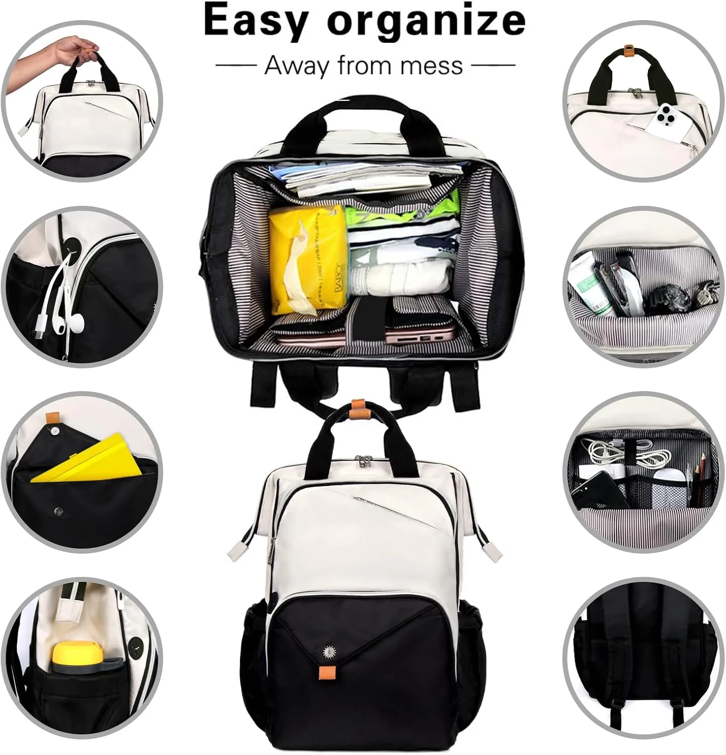Hap Tim Laptop Backpack for Men, Travel Backpack for Women, Work Backpack, Nurse Backpack, Teacher Backpack, Carry on Backpack, Khaki Black(7651-BH)