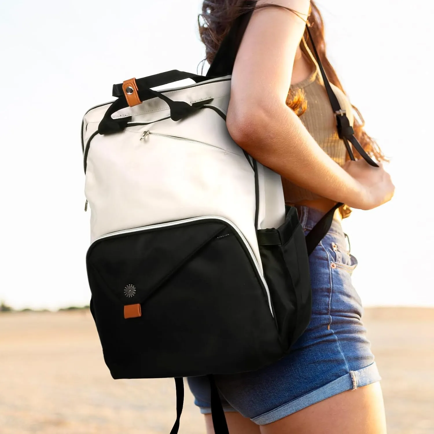 Hap Tim Laptop Backpack for Men, Travel Backpack for Women, Work Backpack, Nurse Backpack, Teacher Backpack, Carry on Backpack, Khaki Black(7651-BH)
