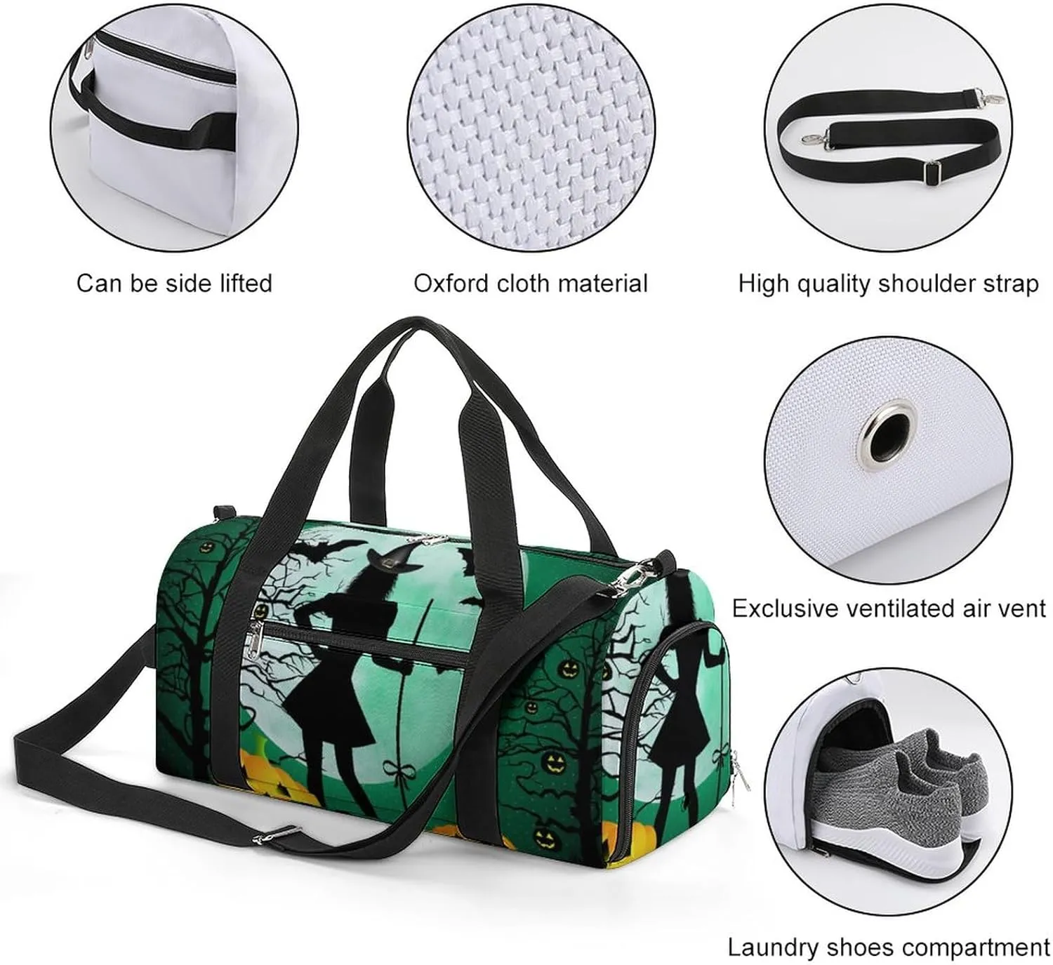 Happy Halloweens Sports Tote Gym Bag for Women Men, Overnight Bag with Shoe Compartment Water Resistant