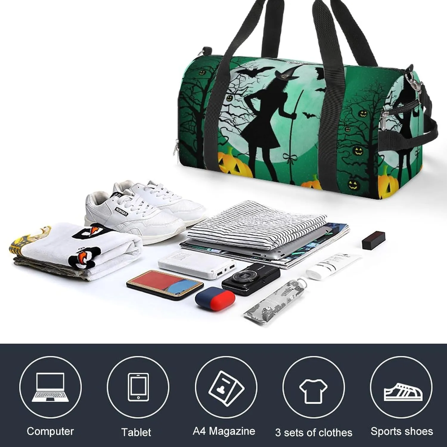 Happy Halloweens Sports Tote Gym Bag for Women Men, Overnight Bag with Shoe Compartment Water Resistant