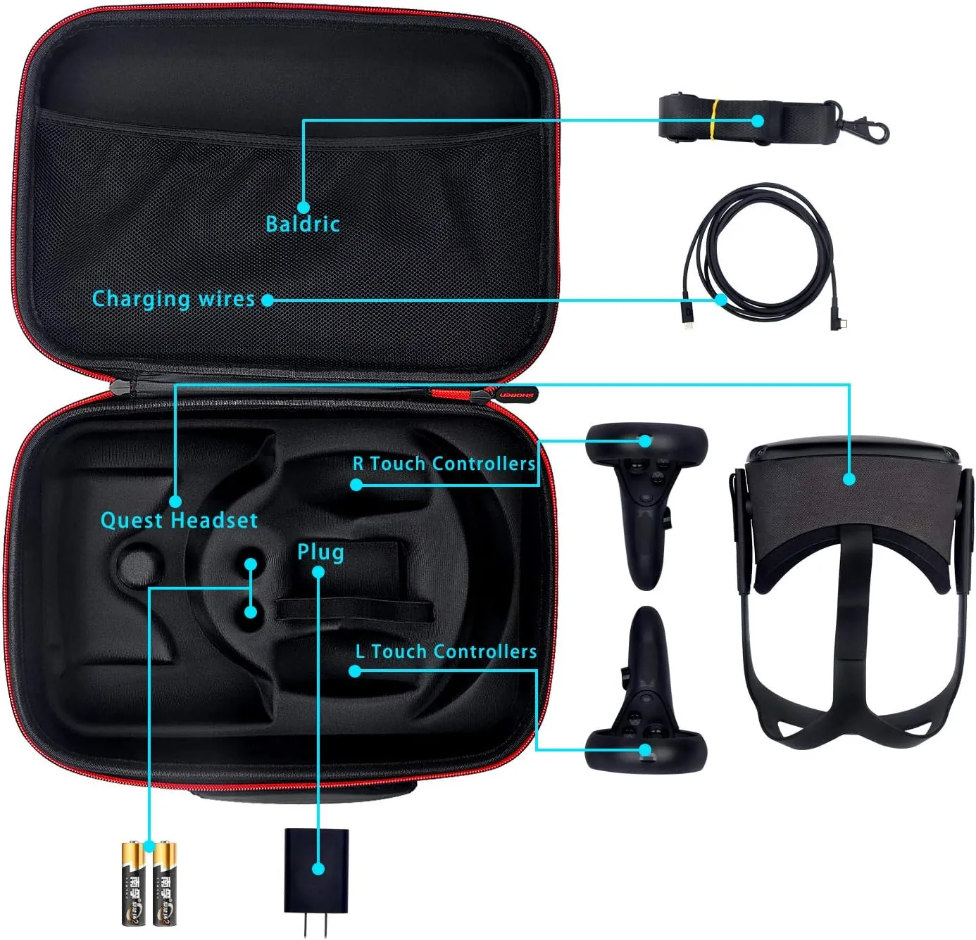 Hard Travel Case for Oculus Quest 2 VR Gaming Headset, Controllers Accessories Shockproof EVA Hard Shell Carrying Case Storage Bag with Detachable Shoulder Strap (Black)