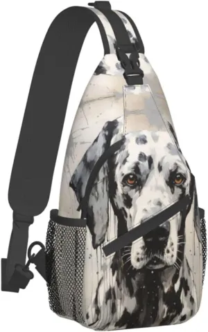 Harlequin Great Dane Outdoor Crossbody Shoulder Bag For Unisex Young Adult Hiking Sling Backpack