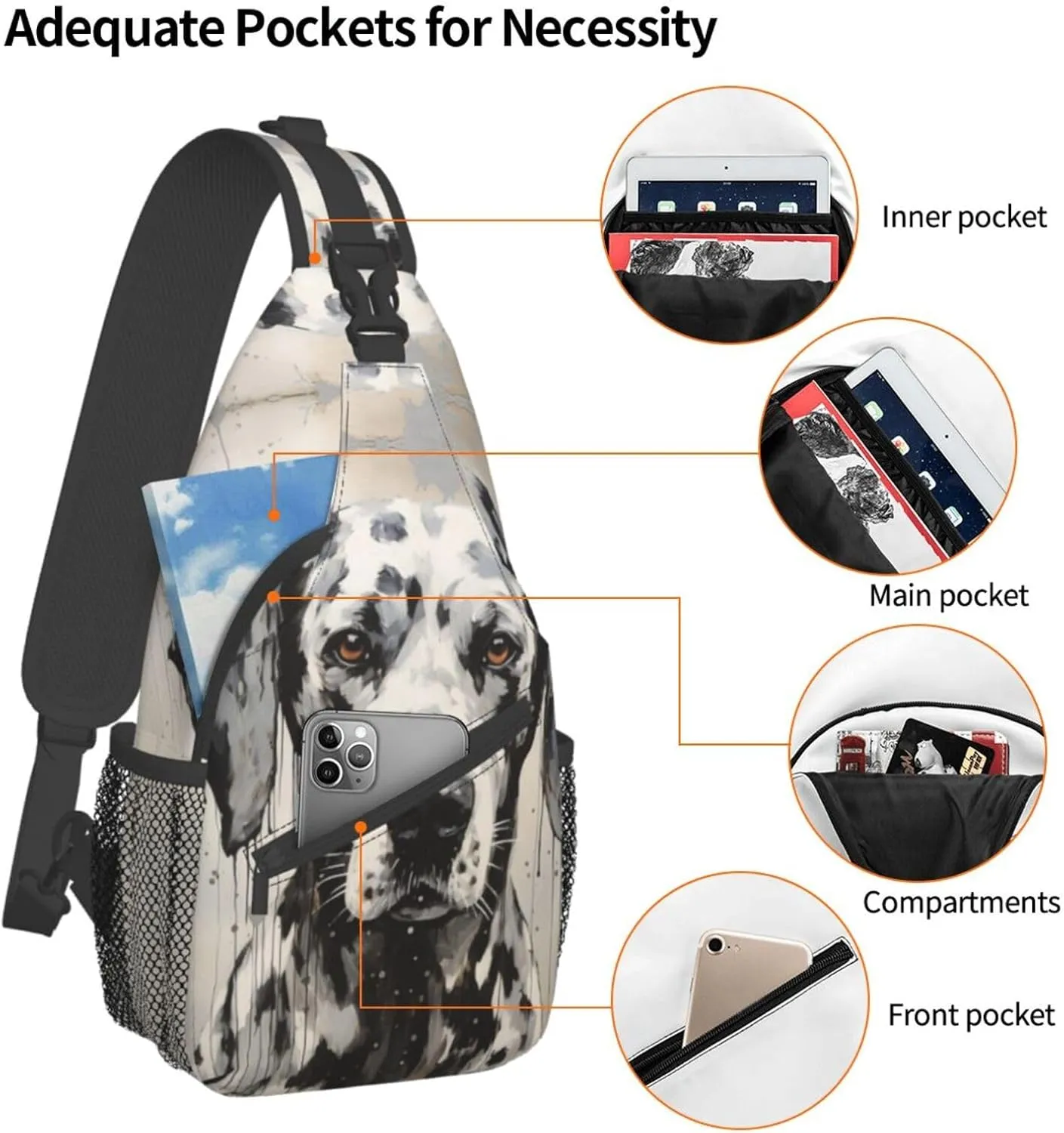 Harlequin Great Dane Outdoor Crossbody Shoulder Bag For Unisex Young Adult Hiking Sling Backpack