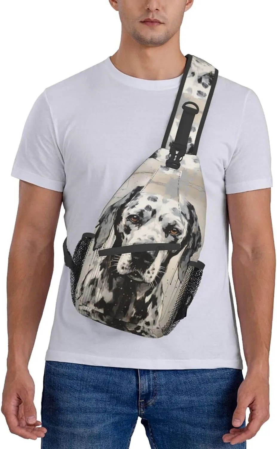 Harlequin Great Dane Outdoor Crossbody Shoulder Bag For Unisex Young Adult Hiking Sling Backpack