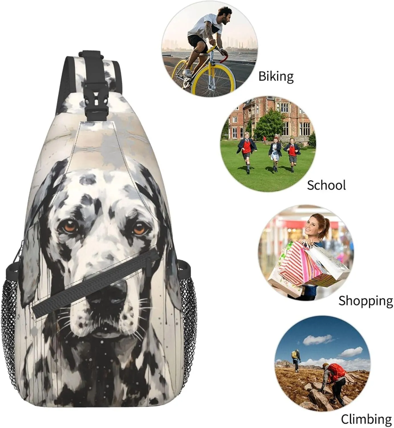 Harlequin Great Dane Outdoor Crossbody Shoulder Bag For Unisex Young Adult Hiking Sling Backpack