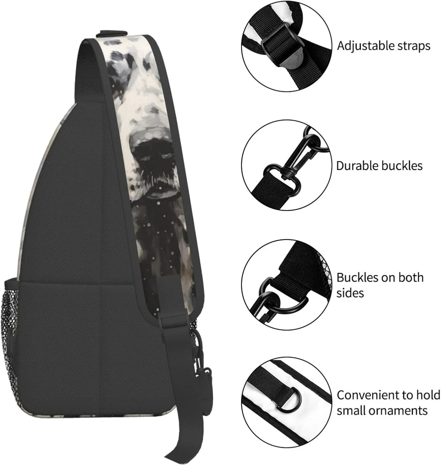 Harlequin Great Dane Outdoor Crossbody Shoulder Bag For Unisex Young Adult Hiking Sling Backpack
