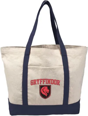 Harry Potter Gryffindor Arch Canvas Tote Bag With External Pocket, Reusable Shoulder Bag for Shopping, Beach, Navy