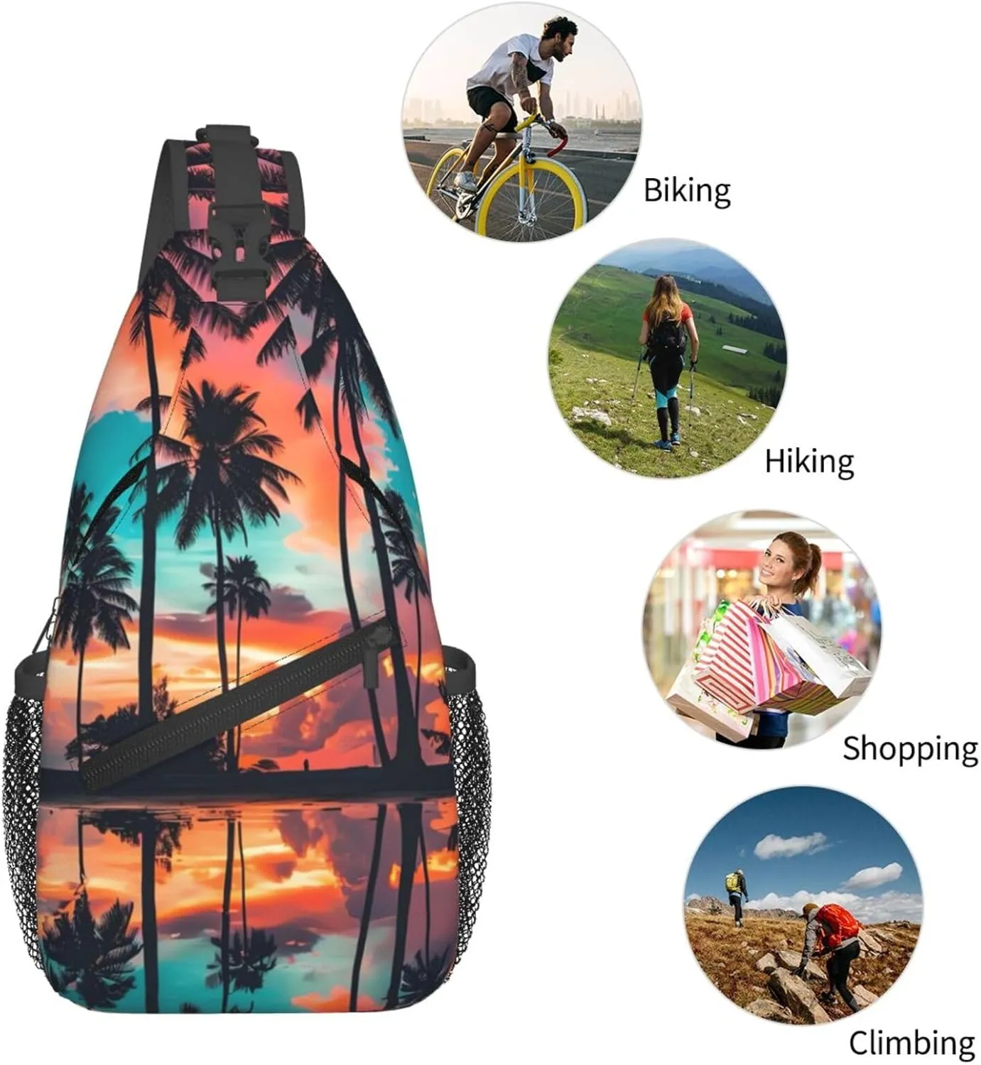 Hawaii Chest Sling Bag Tropical Palm Leaves Crossbody Shoulder Backpack Adjustable Travel Hiking Casual Daypack