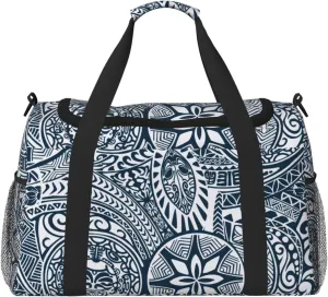 Hawaiian Polynesian Teal Tribal Travel Duffel Bag Man'S Woman'S Luggage Bag For Travel Gym Weekend Carry On Bag