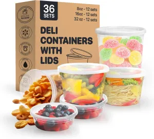 Healthy Packers Food Storage Containers with Airtight Lids - Clear Plastic Food Storage Jars - BPA Free| Leakproof - Microwaveable - Reusable - Dishwasher & Freezer Safe (8oz, 16oz, 32oz) 36 Pack