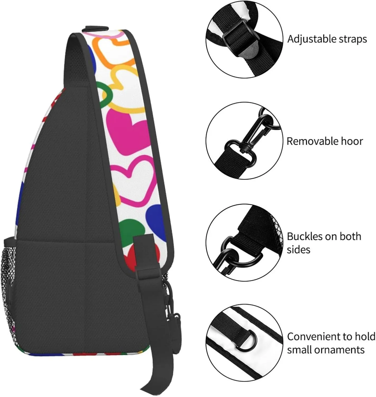 Heart Crossbody Sling Backpack Sling Bag Adjustable Chest Shoulder Daypack For Women Men