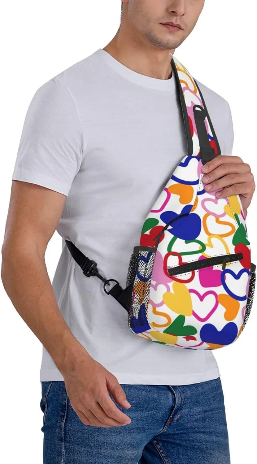 Heart Crossbody Sling Backpack Sling Bag Adjustable Chest Shoulder Daypack For Women Men