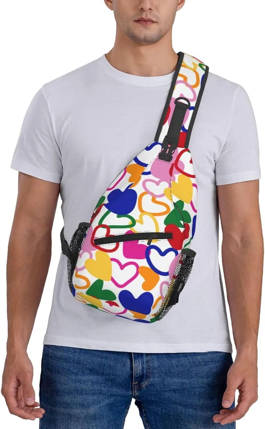 Heart Crossbody Sling Backpack Sling Bag Adjustable Chest Shoulder Daypack For Women Men