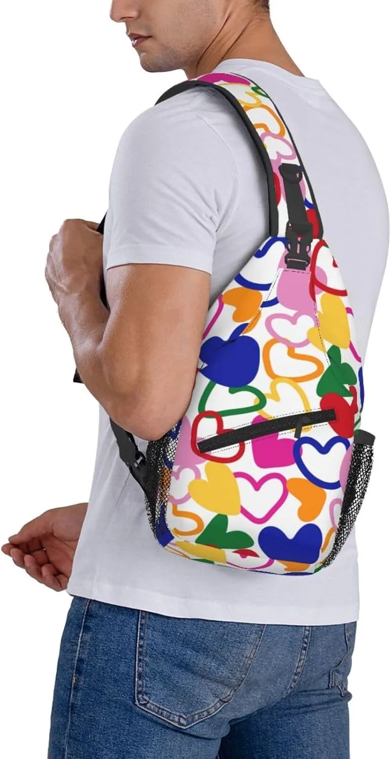 Heart Crossbody Sling Backpack Sling Bag Adjustable Chest Shoulder Daypack For Women Men
