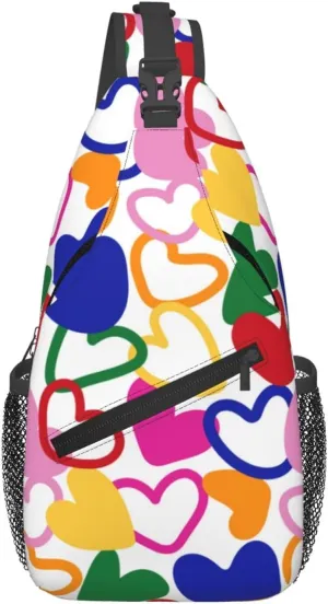 Heart Crossbody Sling Backpack Sling Bag Adjustable Chest Shoulder Daypack For Women Men