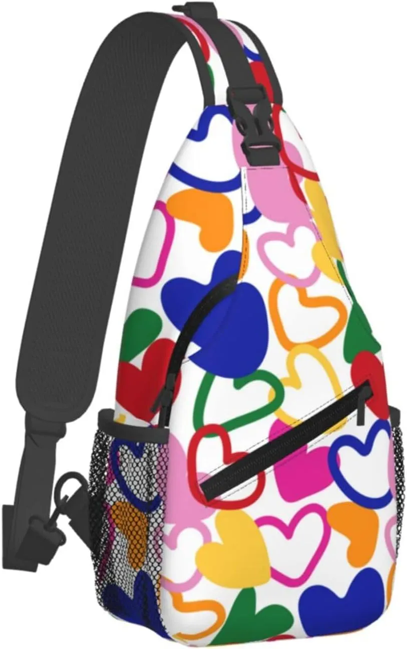Heart Crossbody Sling Backpack Sling Bag Adjustable Chest Shoulder Daypack For Women Men