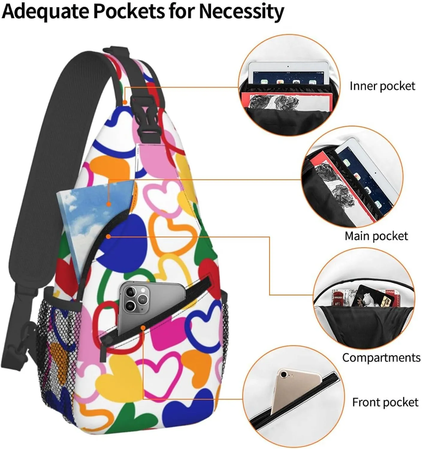 Heart Crossbody Sling Backpack Sling Bag Adjustable Chest Shoulder Daypack For Women Men