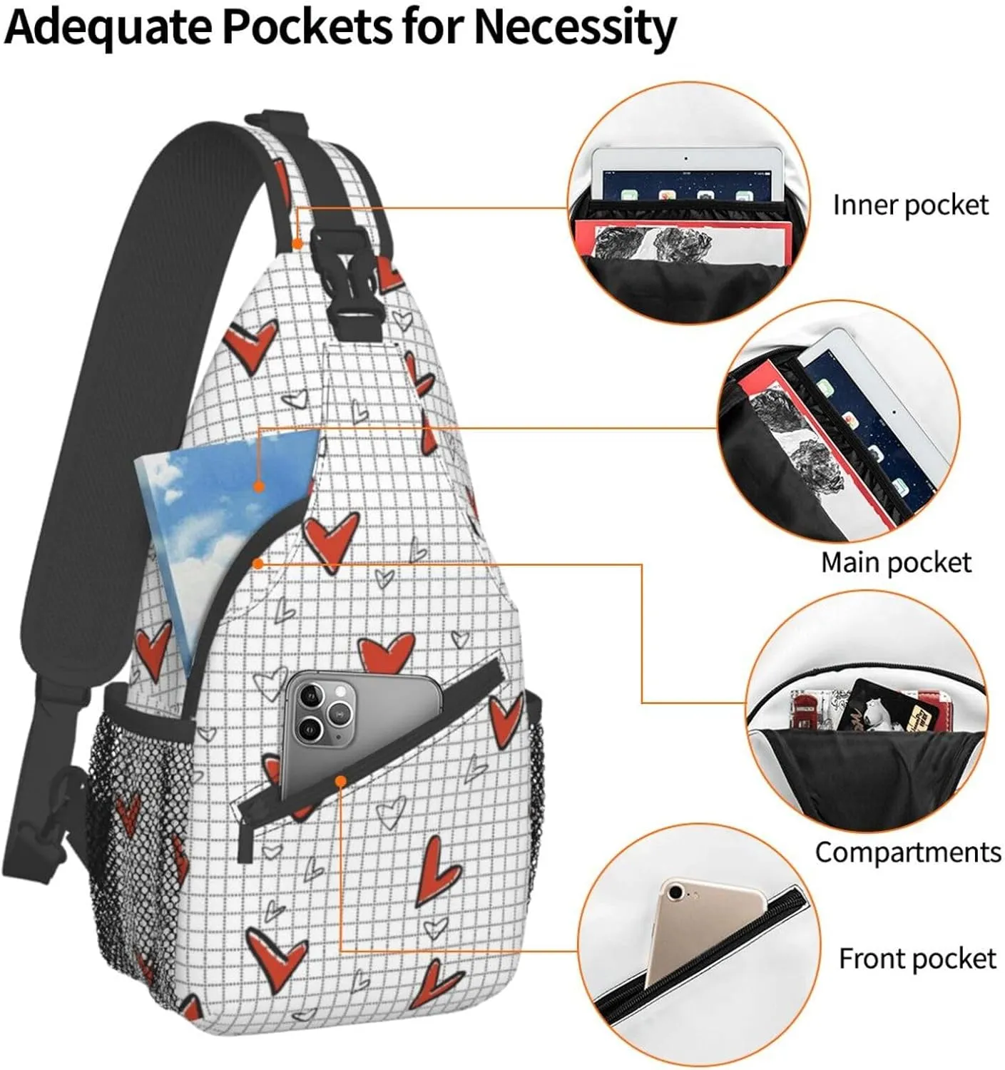 Heart Shoulder Bag Cute Sling Backpack Daypack Casual Valentines Day Bag Womens Backpack Bag
