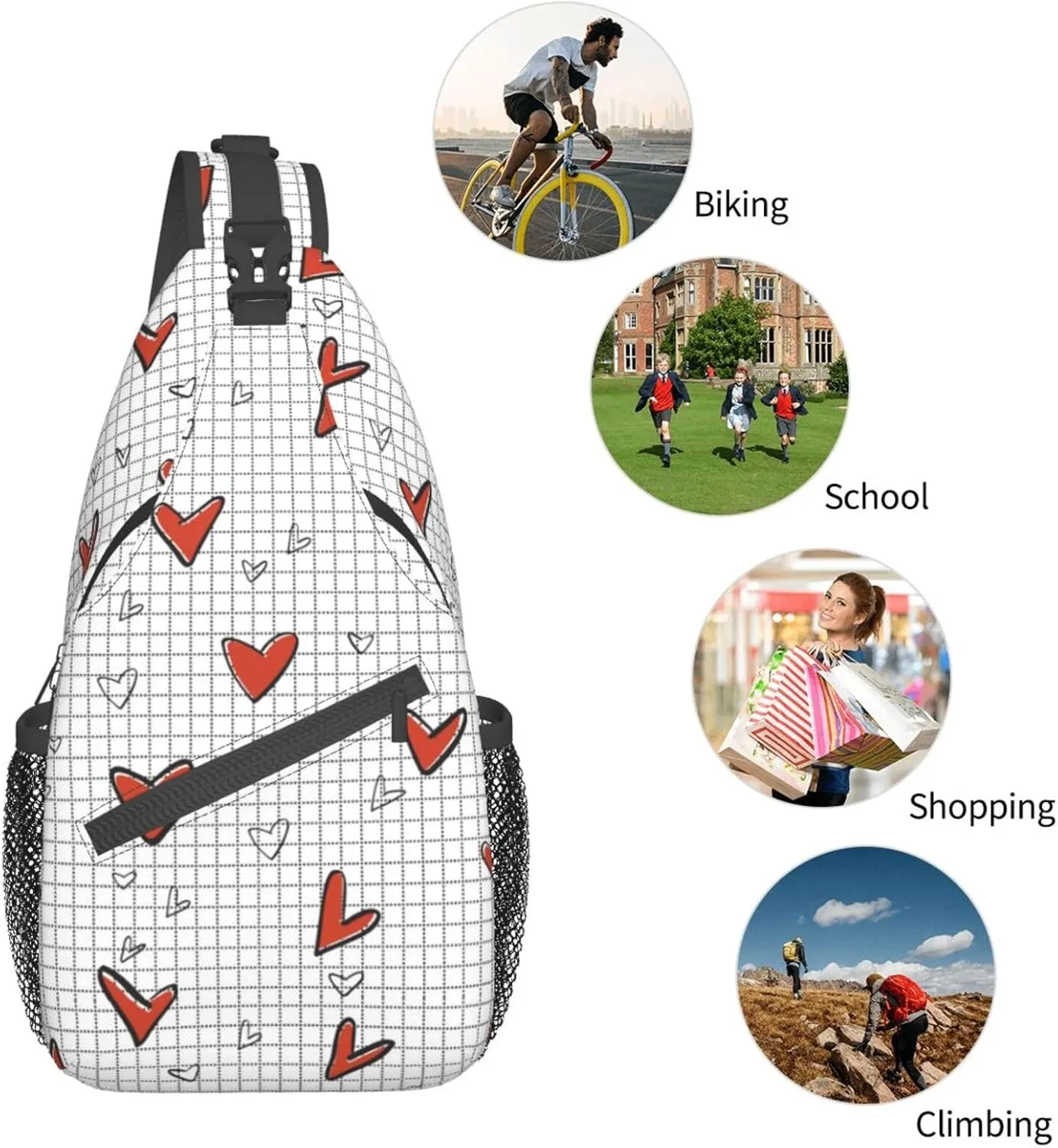 Heart Shoulder Bag Cute Sling Backpack Daypack Casual Valentines Day Bag Womens Backpack Bag