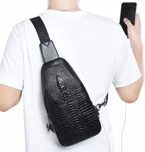 Hebetag Leather Sling Bag Crossbody Backpack for Men Women Travel Outdoor Camping