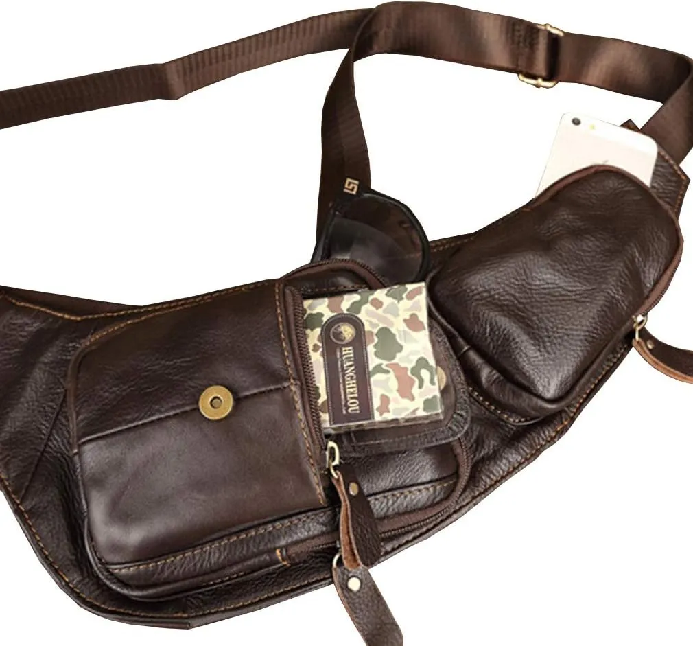 Hebetag Leather Sling Bag Crossbody Backpack for Men Women Travel Outdoor Camping