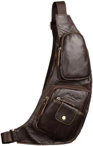 Hebetag Leather Sling Bag Crossbody Backpack for Men Women Travel Outdoor Camping