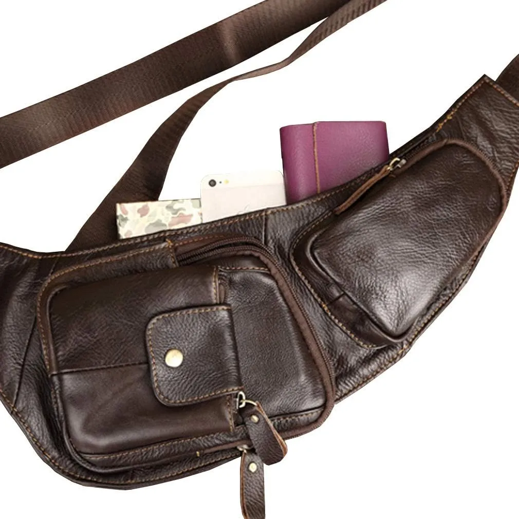 Hebetag Leather Sling Bag Crossbody Backpack for Men Women Travel Outdoor Camping
