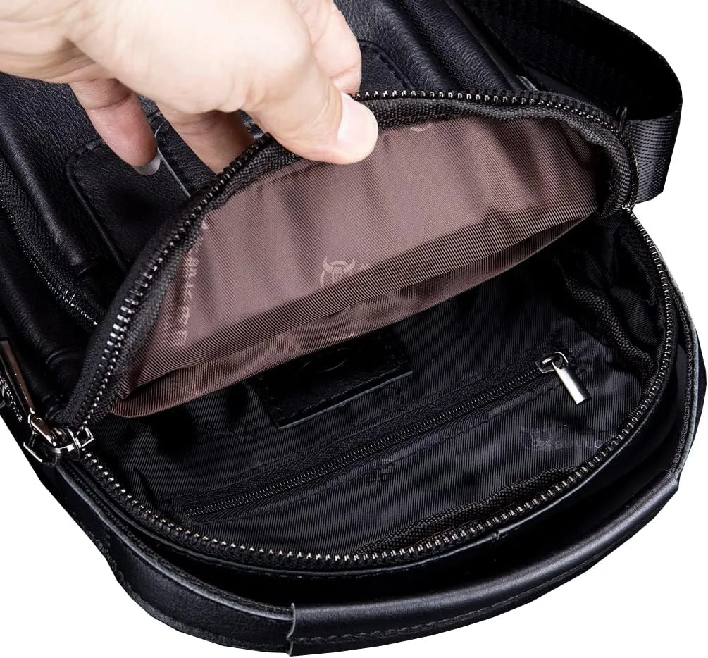 Hebetag Small Leather Shoulder Bag Crossbody Pack for Men Outdoor Travel Business