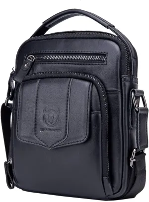 Hebetag Small Leather Shoulder Bag Crossbody Pack for Men Outdoor Travel Business