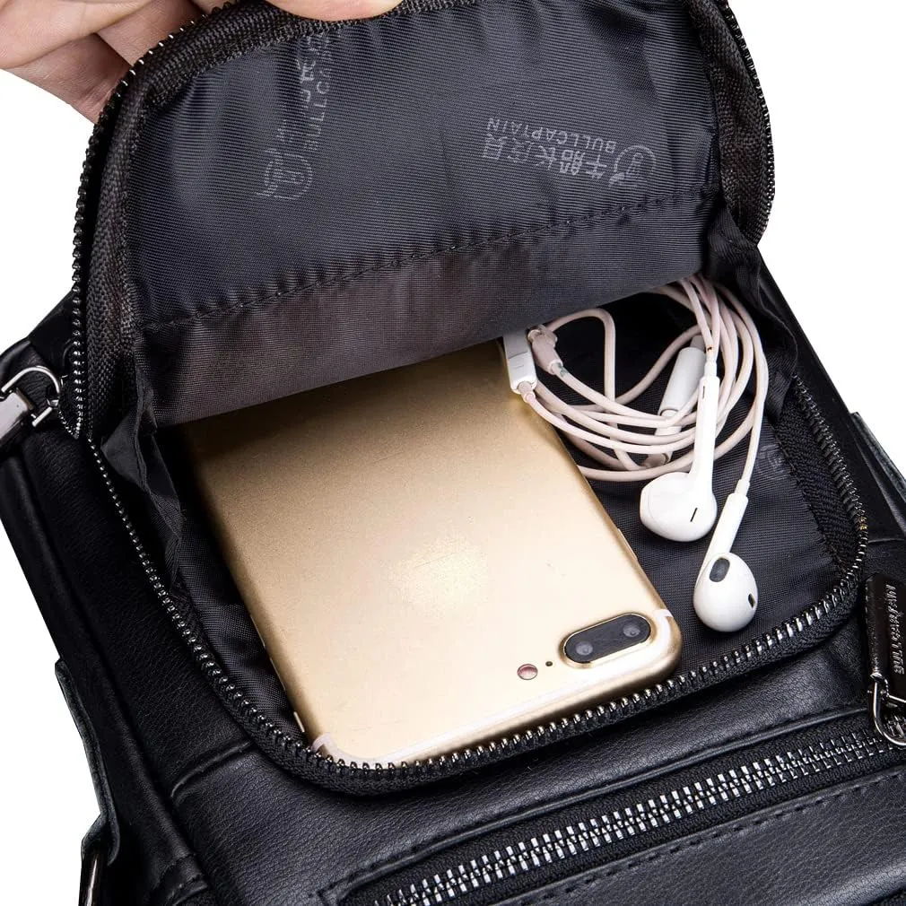 Hebetag Small Leather Shoulder Bag Crossbody Pack for Men Outdoor Travel Business