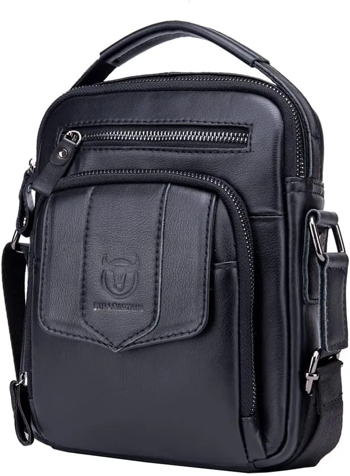 Hebetag Small Leather Shoulder Bag Crossbody Pack for Men Outdoor Travel Business