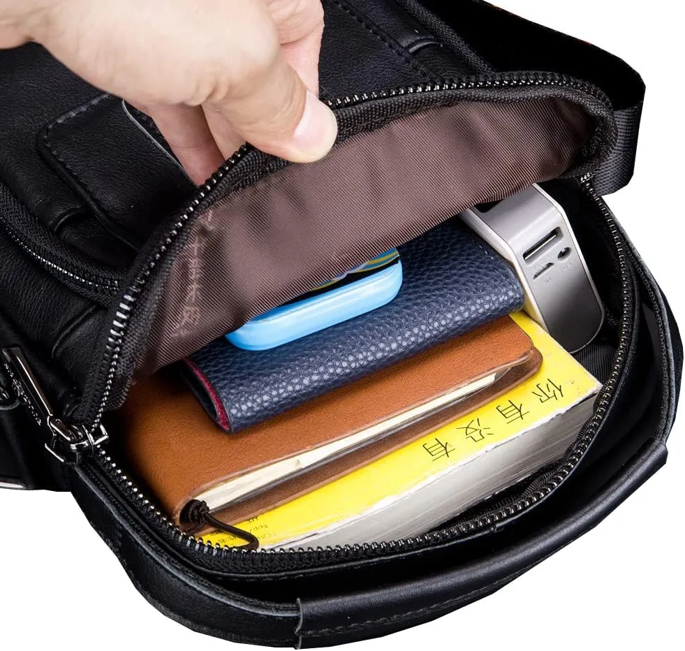 Hebetag Small Leather Shoulder Bag Crossbody Pack for Men Outdoor Travel Business