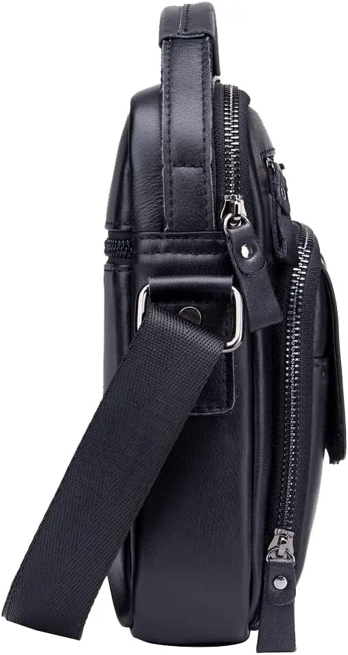 Hebetag Small Leather Shoulder Bag Crossbody Pack for Men Outdoor Travel Business